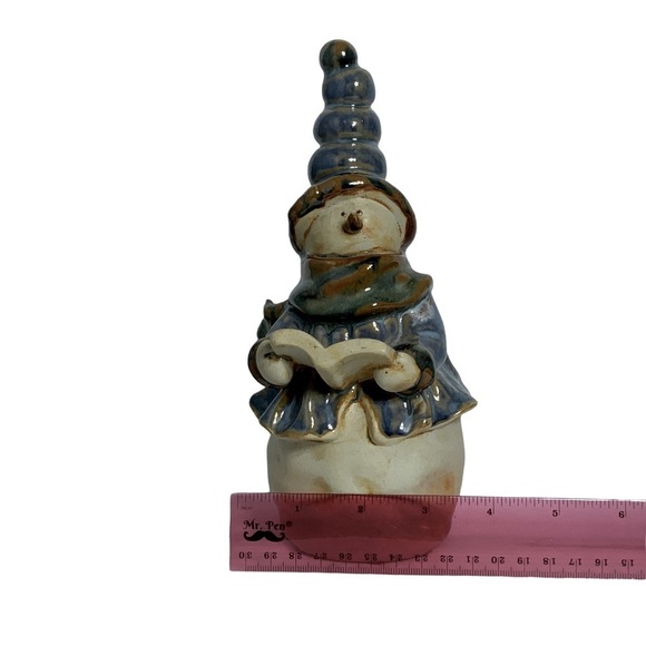 Holiday Candle Holder Set with Snowman Figurine Glazed Ceramic Christmas 2 Piece - Picture 11 of 13